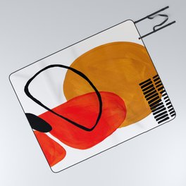 Mid Century Modern Abstract Vintage Pop Art Space Age Pattern Orange Yellow Black Orbit Accent Picnic Blanket