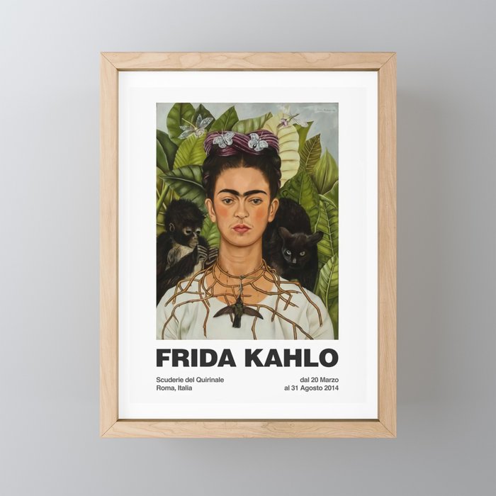 Frida Kahlo Exhibition Poster Frida Kahlo Self Portrait with Thorn Necklace and Hummingbird Roma Framed Mini Art Print