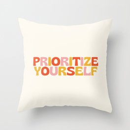 Prioritize Yourself Rainbow Retro Motivational Quote Throw Pillow