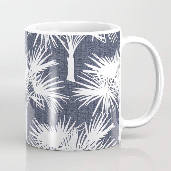 70’s Tropical Palm Trees White on Navy Coffee Mug