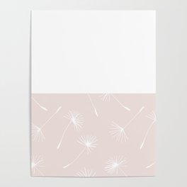 White Dandelion Lace Horizontal Split on Pastel Pale Pink Poster