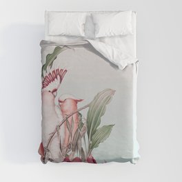 Pastel Pink Tropical Cockatoos Nostalgic Paradise Duvet Cover