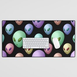 Colorful Alien Heads (Black Background) Desk Mat
