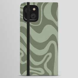 60s Retro Liquid Swirl in Olivine + Reseda Sage Green iPhone Wallet Case