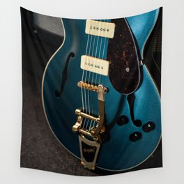 Close up Blue Guitar body | Instrument Photography | Colorful Guitar Wall Tapestry