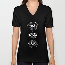 Three evil eyes black and white V Neck T Shirt