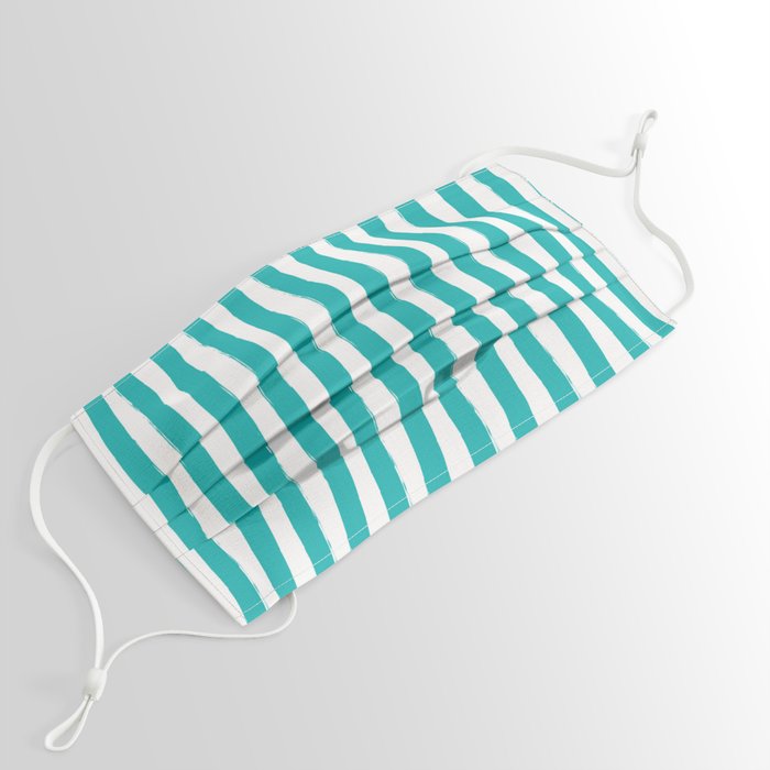 Turquoise and White Cabana Stripes Palm Beach Preppy Face Mask