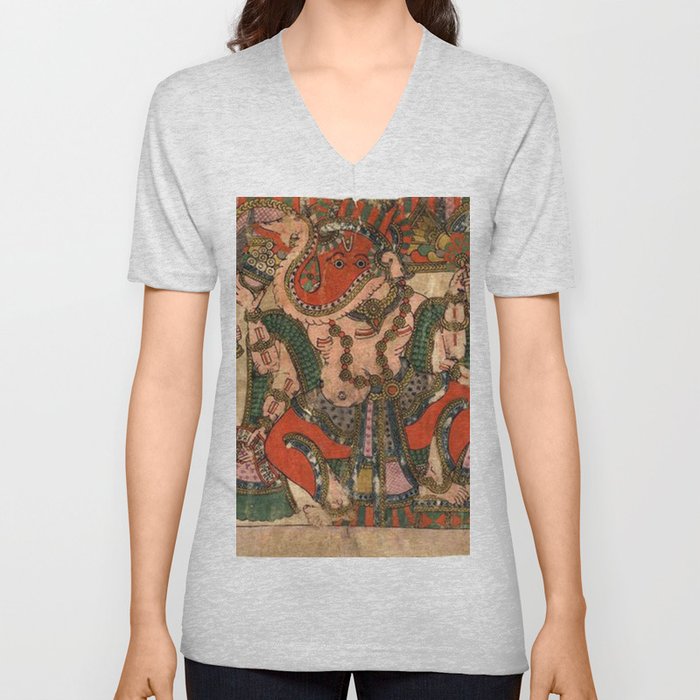 Hindu Krishna Ganesh Tapestry V Neck T Shirt