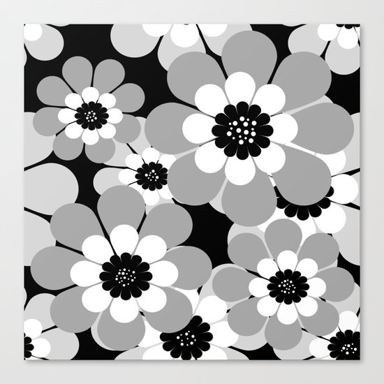 The floral pattern . black, grey , white . Canvas Print