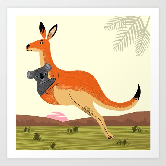 The Kangaroo and The Koala Art Print