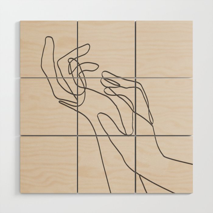 Women's Hands I Line Art (Beige) Wood Wall Art