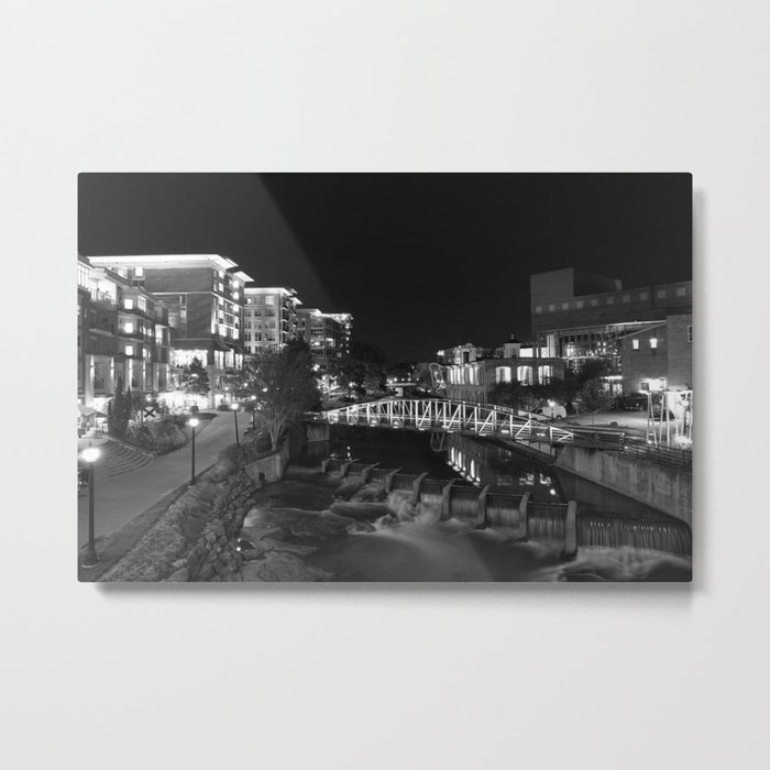 Downtown cityscape of Greenville South Carolina at night Metal Print