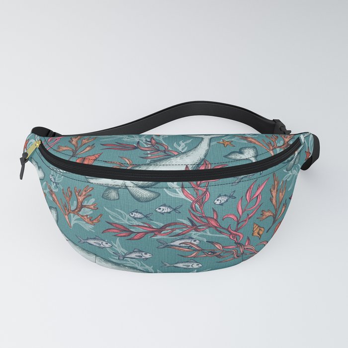 Narwhal Toile - teal blue Fanny Pack