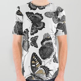 Shabby vintage black white gold butterfly pattern All Over Graphic Tee