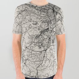 Kraków - Poland - Black and White Map All Over Graphic Tee