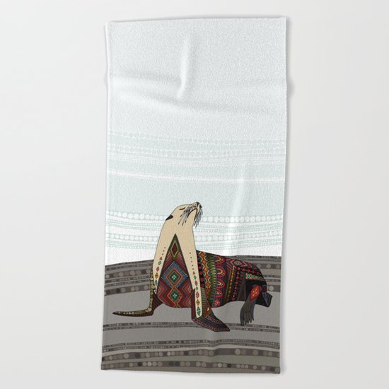 sea lion mono Beach Towel