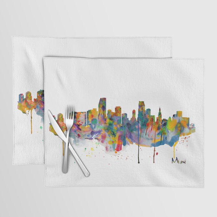 Miami Watercolor Skyline Placemat