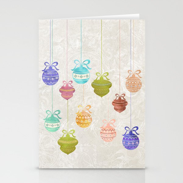 Colorful Watercolor Christmas Ornaments Stationery Cards