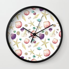 Watercolour Seashell repeat pattern Wall Clock