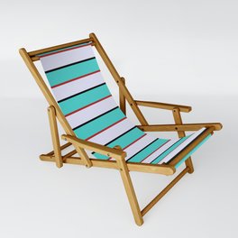 [ Thumbnail: Turquoise, Red, Lavender & Black Colored Lines Pattern Sling Chair ]