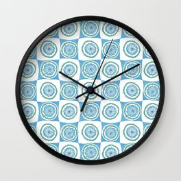 Quilted Botanical Watercolors - Cyan and Green Wall Clock