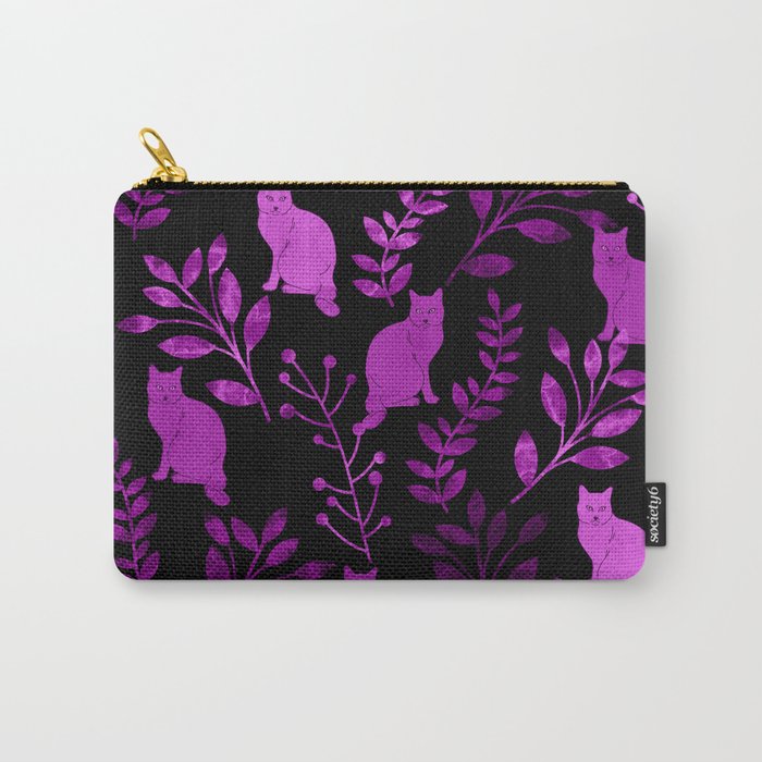 Watercolor Floral and Cat II Carry-All Pouch