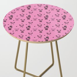 Pink and Black Hand Drawn Dog Puppy Pattern Side Table