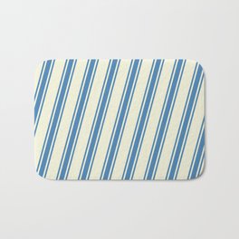 [ Thumbnail: Beige and Blue Colored Pattern of Stripes Bath Mat ]