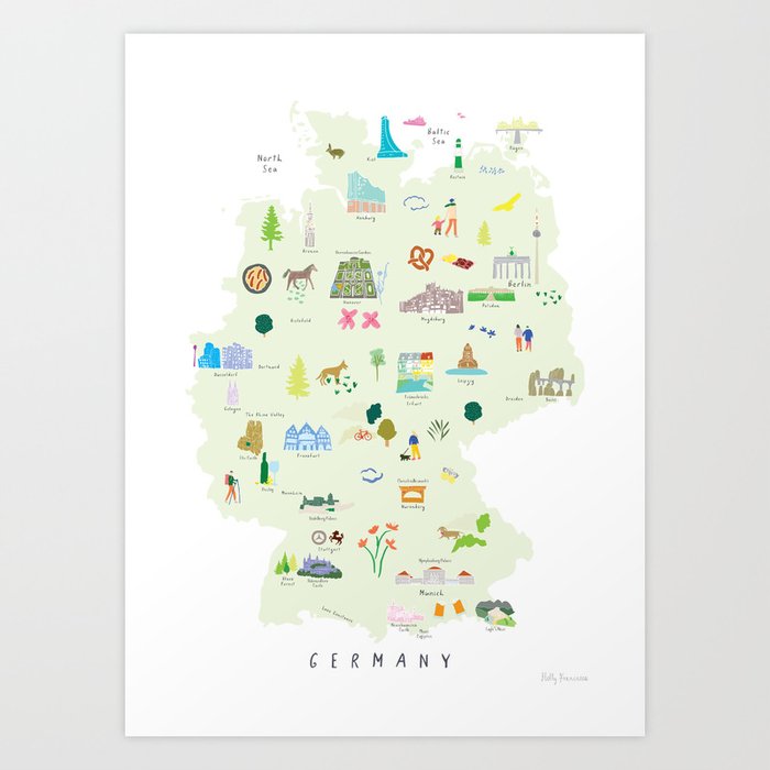 Illustrated Map of Germany Art Print by Holly Francesca Society6