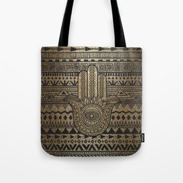 Native Pattern Golden Hamsa Hand Tote Bag