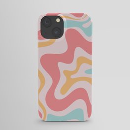 Retro Liquid Swirl Abstract Pattern Blush Pink Mustard Aqua iPhone Case