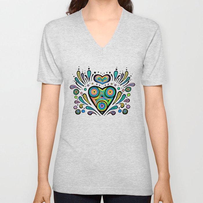 Rainbow Hearts V Neck T Shirt
