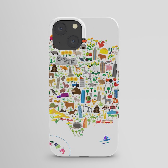 Animal Map of United States for children and kids iPhone Case