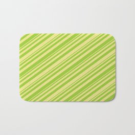 [ Thumbnail: Green & Tan Colored Striped/Lined Pattern Bath Mat ]