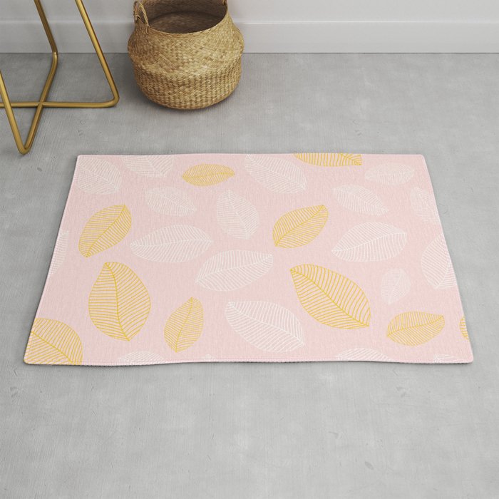 Beautiful veined leaves, pattern with foliage on a pink pastel background. Rug