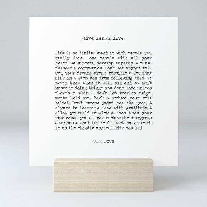 Live, life, love long inspiring typographical quote art print  by A. W. Doys Mini Art Print