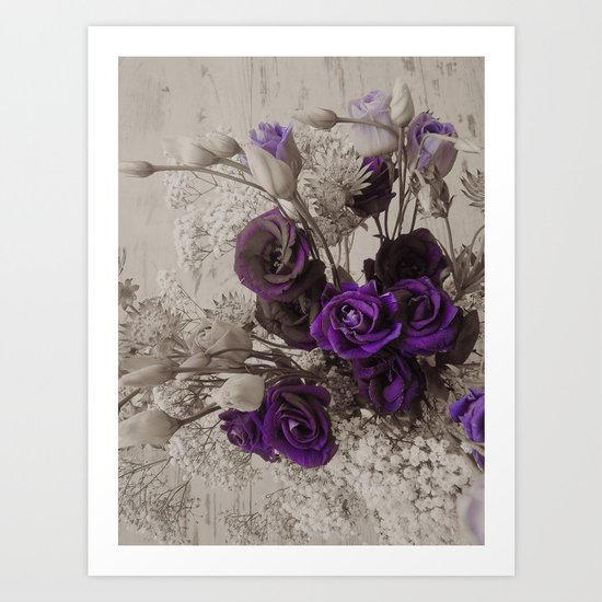Vintage purple sepia floral Art Print