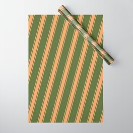 [ Thumbnail: Dark Olive Green & Brown Colored Stripes/Lines Pattern Wrapping Paper ]