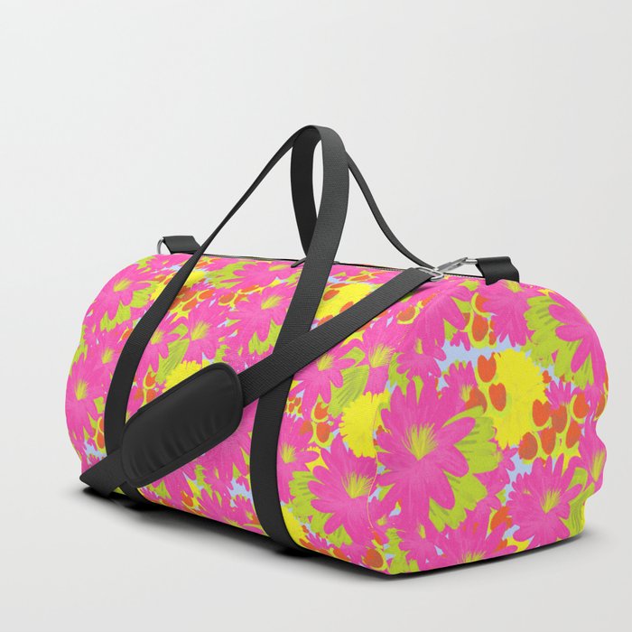 Retro Tropical Hot Pink Garden Flowers  Duffle Bag