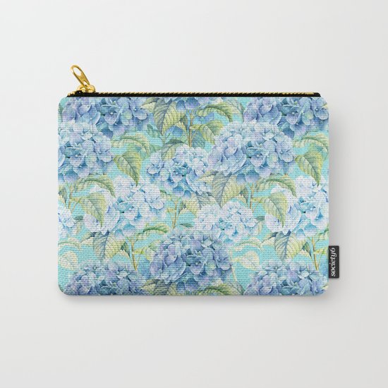 Blue floral hydrangea flower flowers Vintage watercolor pattern Carry-All Pouch