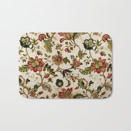 Red Green Jacobean Floral Embroidery Pattern Bath Mat