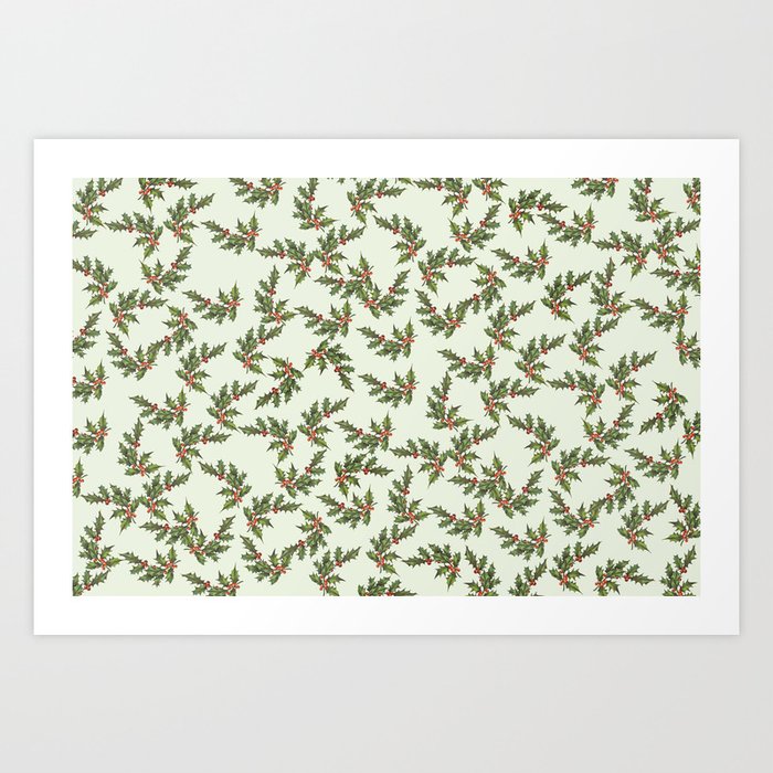 Branch Mistletoe pattern Christmas Design green #x-mas Art Print