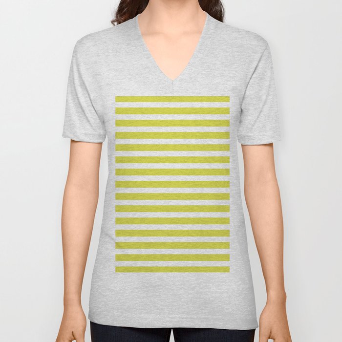 Pastel Yellow Stripes V Neck T Shirt