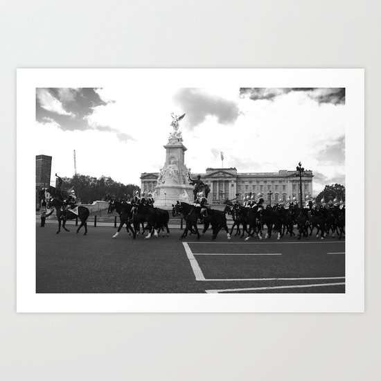 The Guards with their Horses b&w Art Print