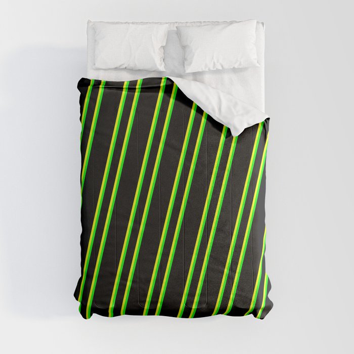 Black, Yellow, and Lime Colored Pattern of Stripes Comforter