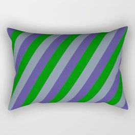 [ Thumbnail: Light Slate Gray, Dark Slate Blue & Green Colored Lines/Stripes Pattern Rectangular Pillow ]