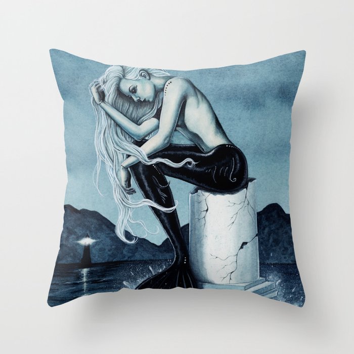 Stormy Seas Gothic Mermaid Throw Pillow