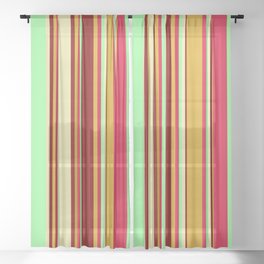 [ Thumbnail: Colorful Goldenrod, Maroon, Pale Goldenrod, Green, and Crimson Colored Lined Pattern Sheer Curtain ]