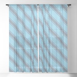 [ Thumbnail: Sky Blue and Light Slate Gray Colored Stripes Pattern Sheer Curtain ]