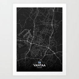 Vantaa, Finland - Dark City Map Art Print